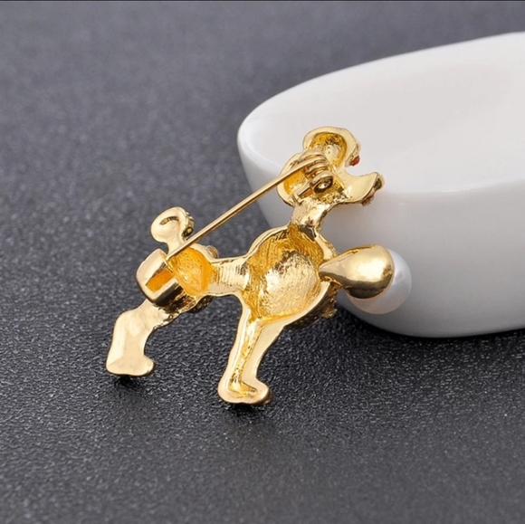 Gold plated pink and white crystal pearl poodle necklace/brooch - Picture 7 of 12